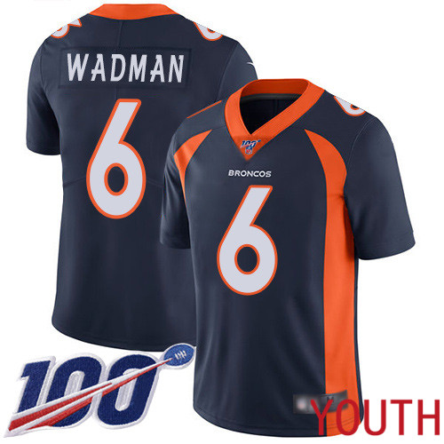 Youth Denver Broncos #6 Colby Wadman Navy Blue Alternate Vapor Untouchable Limited Player 100th Season Football NFL Jersey